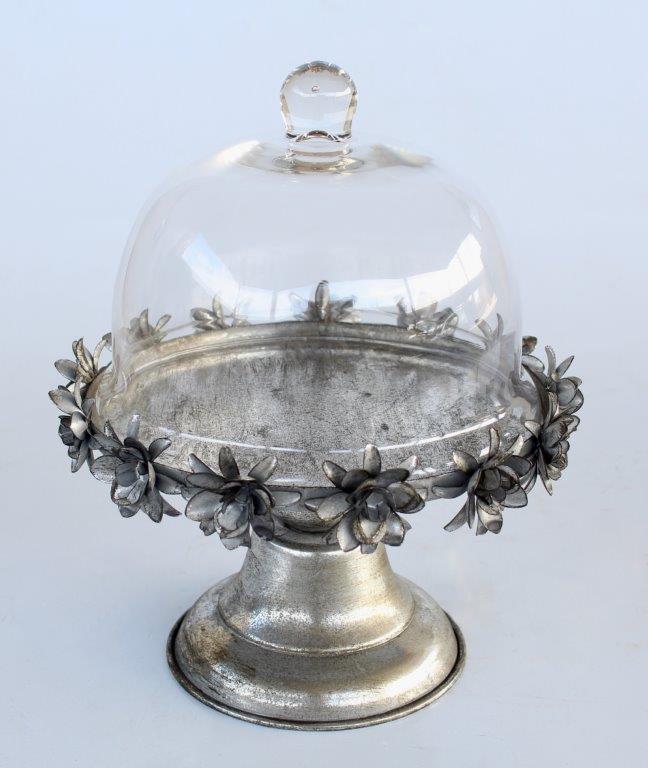 Silver Metal Cake Stand With Dome